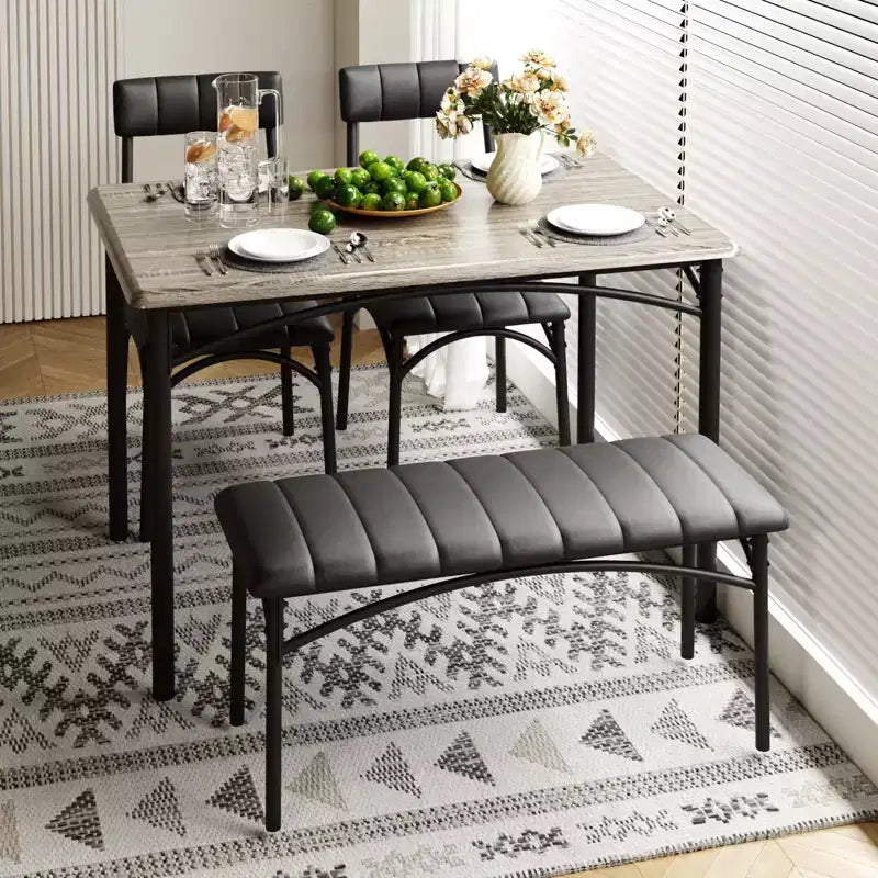 4-Piece Kitchen Dining Set with Table, Bench & 2 Chairs, Modern Space-Saving Dinette Set