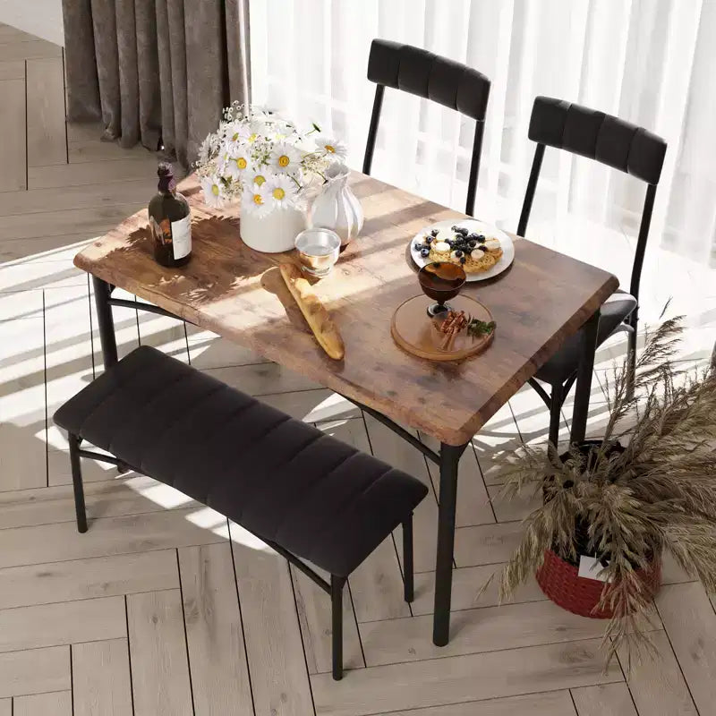 4-Piece Kitchen Dining Set with Table, Bench & 2 Chairs, Modern Space-Saving Dinette Set