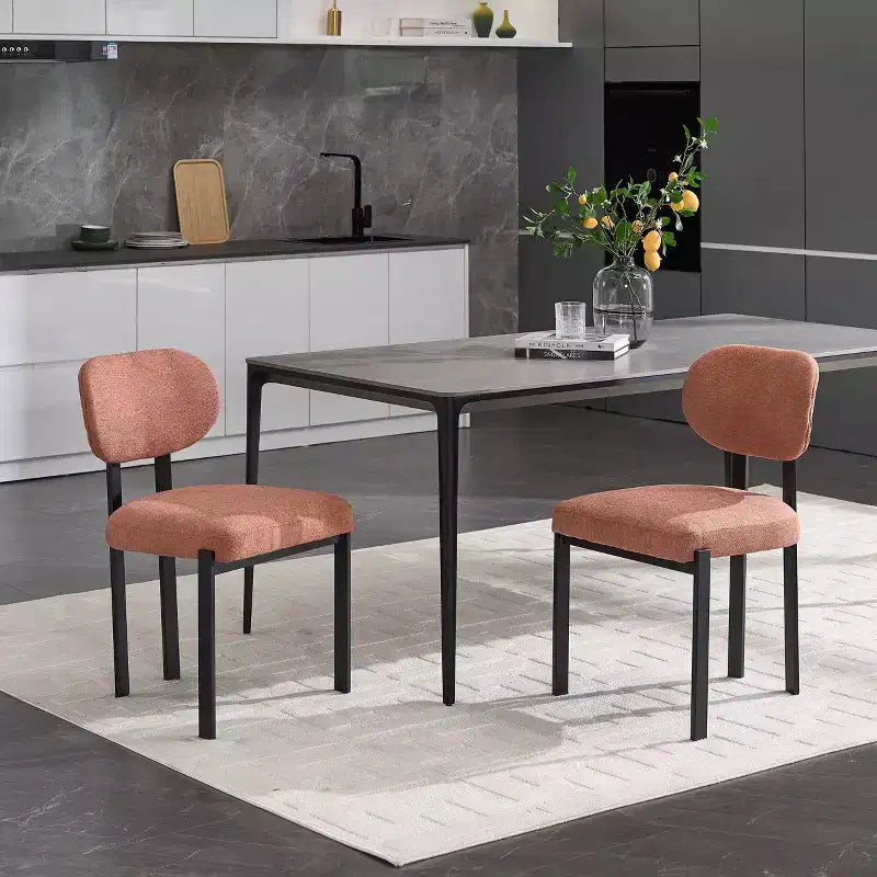 PexFix Modern Dining Room Chairs Set of 2 Mid-Century Upholstered Boucle Kitchen Dining Chairs Accent Side Chairs with Black Metal Legs Orange