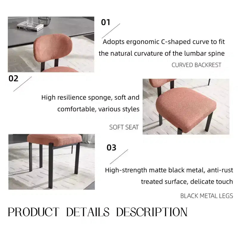 PexFix Modern Dining Room Chairs Set of 2 Mid-Century Upholstered Boucle Kitchen Dining Chairs Accent Side Chairs with Black Metal Legs Orange