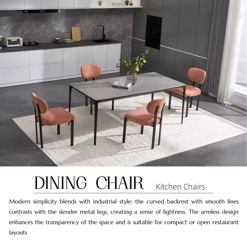 PexFix Modern Dining Room Chairs Set of 2 Mid-Century Upholstered Boucle Kitchen Dining Chairs Accent Side Chairs with Black Metal Legs Orange
