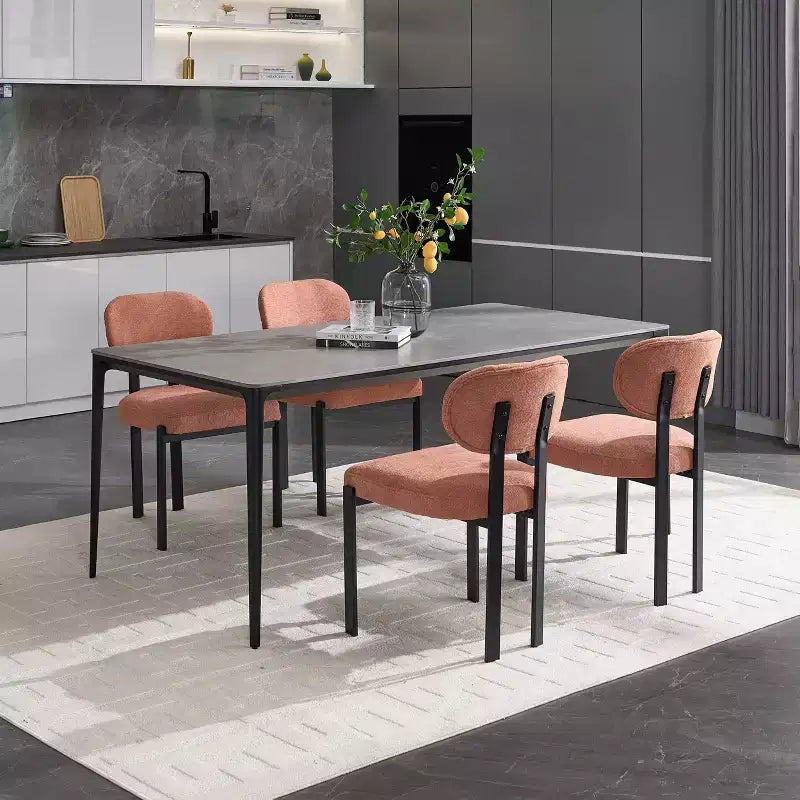 PexFix Modern Dining Room Chairs Set of 2 Mid-Century Upholstered Boucle Kitchen Dining Chairs Accent Side Chairs with Black Metal Legs Orange