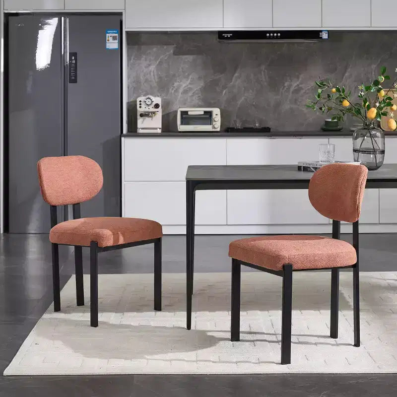 PexFix Modern Dining Room Chairs Set of 2 Mid-Century Upholstered Boucle Kitchen Dining Chairs Accent Side Chairs with Black Metal Legs Orange