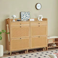 Coolmee Rattan Shoe Cabinet for Entryway with 4 Flip Drawers and 2 Drawer, Narrow Shoe Rack Organizer Hidden Shoe Rack Drawer for Entrance