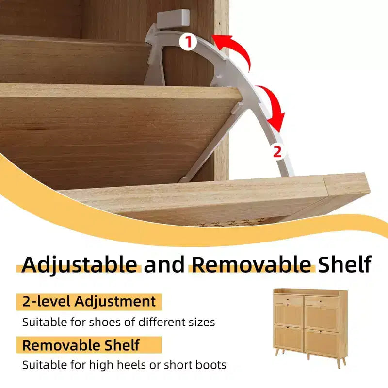 Coolmee Rattan Shoe Cabinet for Entryway with 4 Flip Drawers and 2 Drawer, Narrow Shoe Rack Organizer Hidden Shoe Rack Drawer for Entrance
