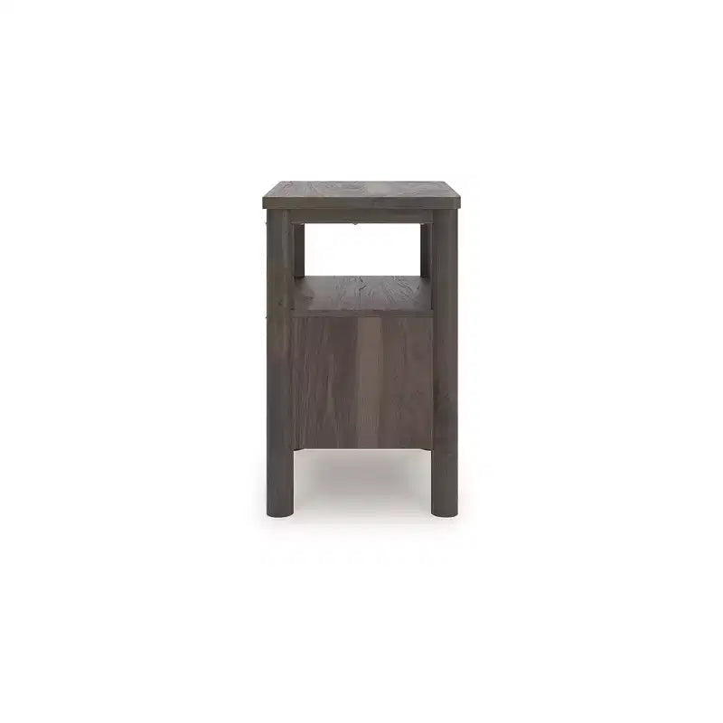 Signature Design by Ashly Cadmori One Drawer Nightstand - Rich Brown Walnut Finish, USB-A & USB-C Charging, Ambient Lighting, Reeded Accents