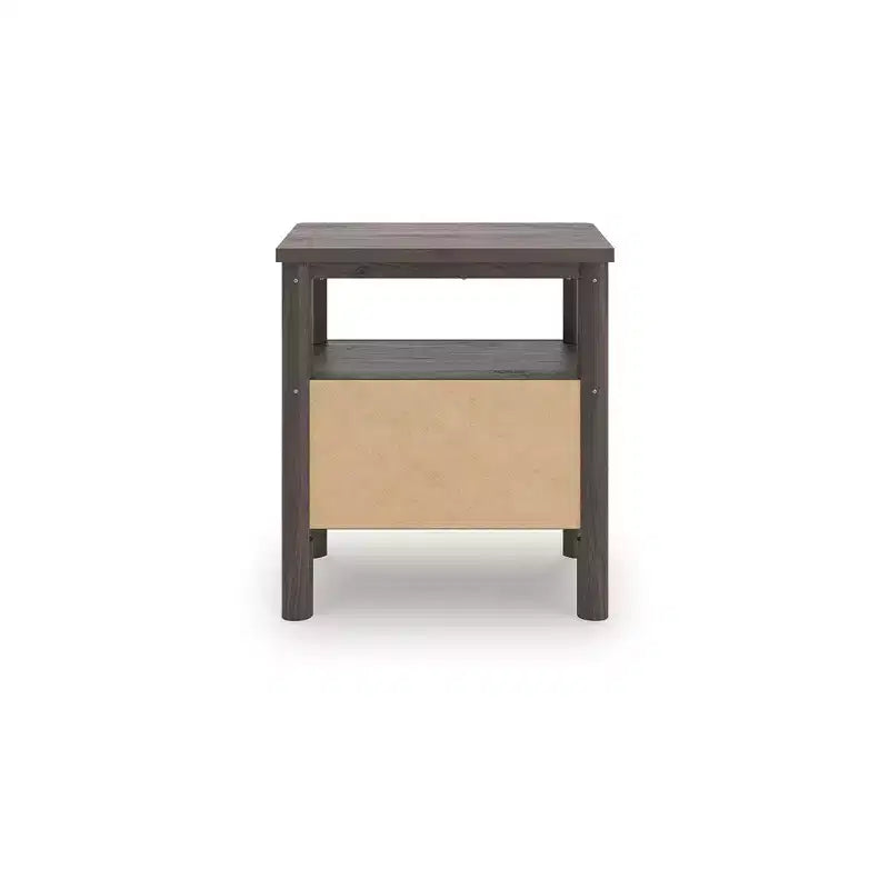 Signature Design by Ashly Cadmori One Drawer Nightstand - Rich Brown Walnut Finish, USB-A & USB-C Charging, Ambient Lighting, Reeded Accents