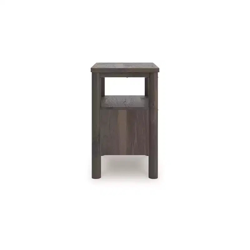 Signature Design by Ashly Cadmori One Drawer Nightstand - Rich Brown Walnut Finish, USB-A & USB-C Charging, Ambient Lighting, Reeded Accents