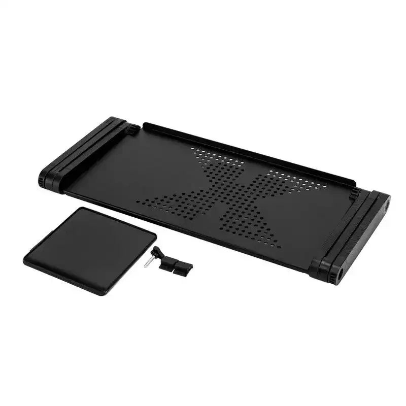 360-Degree Rotation Multifunctional Portable Folding Table with Fan & Mouse Black
