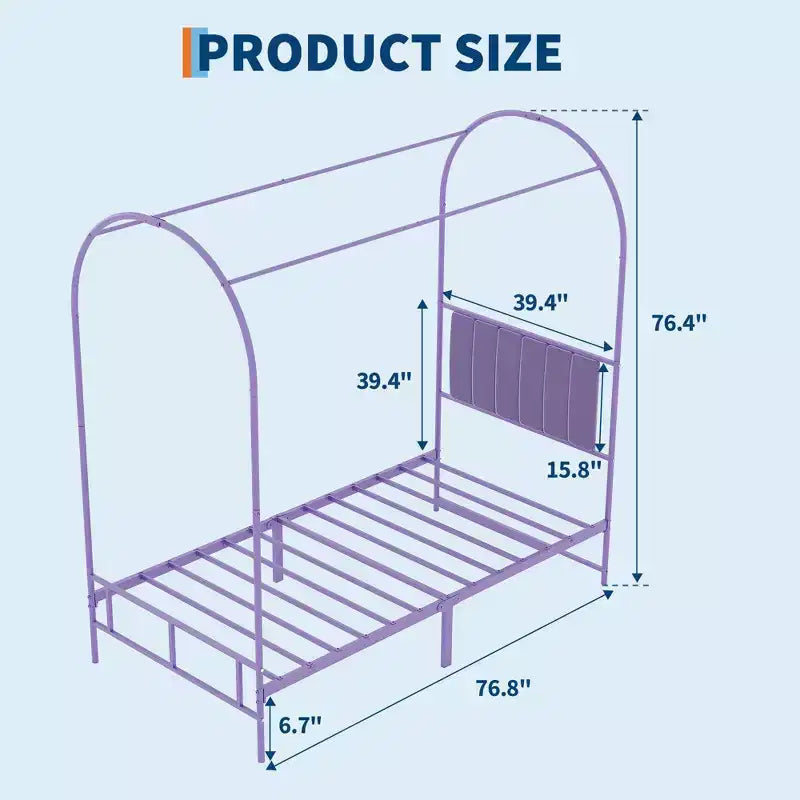 Canopy Bed Frame with Upholstered Headboard, Decorative Arch Top Platform Bed, Underbed Storage Space,No Box Spring Needed