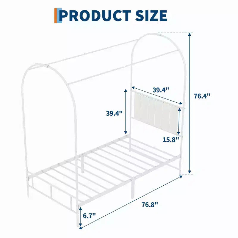 Canopy Bed Frame with Upholstered Headboard, Decorative Arch Top Platform Bed, Underbed Storage Space,No Box Spring Needed