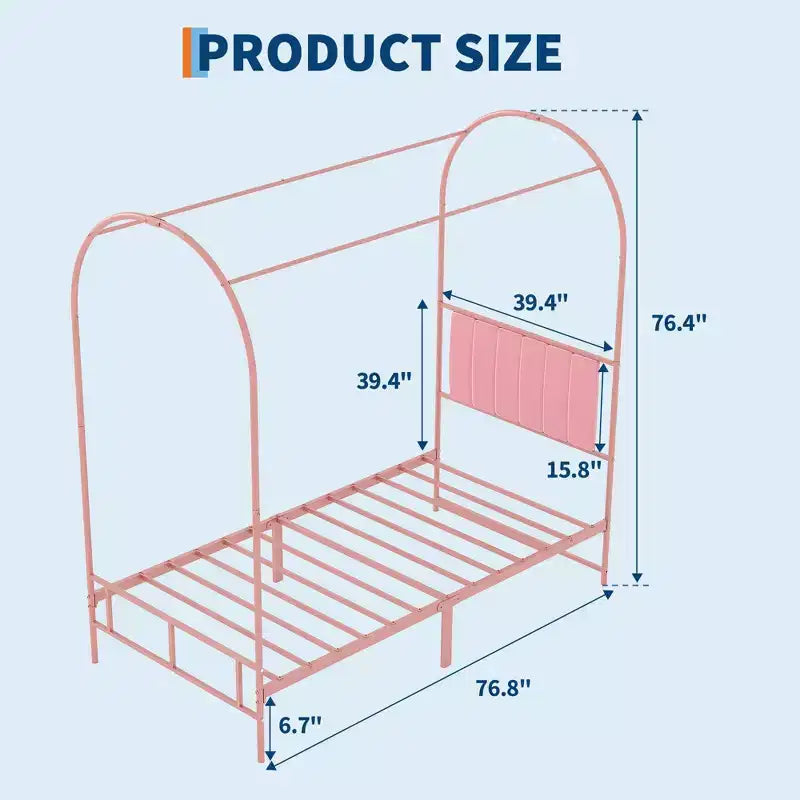 Canopy Bed Frame with Upholstered Headboard, Decorative Arch Top Platform Bed, Underbed Storage Space,No Box Spring Needed