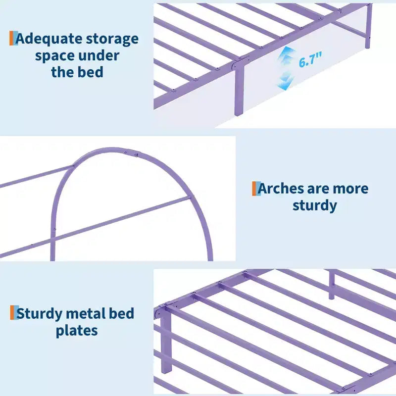 Canopy Bed Frame with Upholstered Headboard, Decorative Arch Top Platform Bed, Underbed Storage Space,No Box Spring Needed