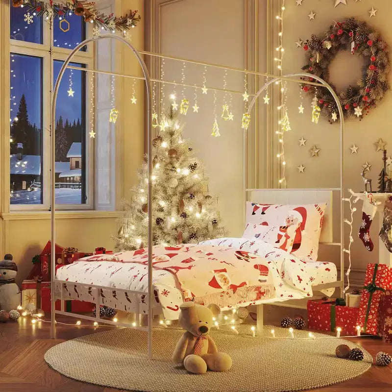 Canopy Bed Frame with Upholstered Headboard, Decorative Arch Top Platform Bed, Underbed Storage Space,No Box Spring Needed