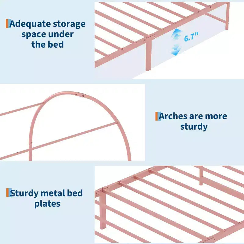 Canopy Bed Frame with Upholstered Headboard, Decorative Arch Top Platform Bed, Underbed Storage Space,No Box Spring Needed