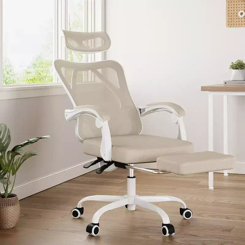 MAYEERTY Ergonomic Mesh Office Chair - With Headrest, Lumbar Support & Footrest for Home Office & Study (Khaki)