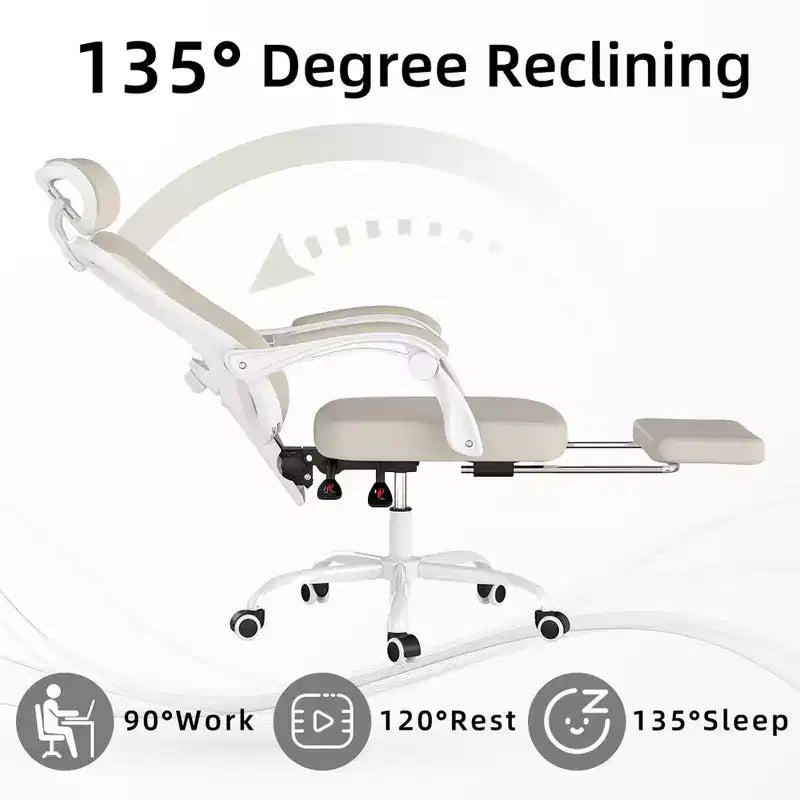 MAYEERTY Ergonomic Mesh Office Chair - With Headrest, Lumbar Support & Footrest for Home Office & Study (Khaki)
