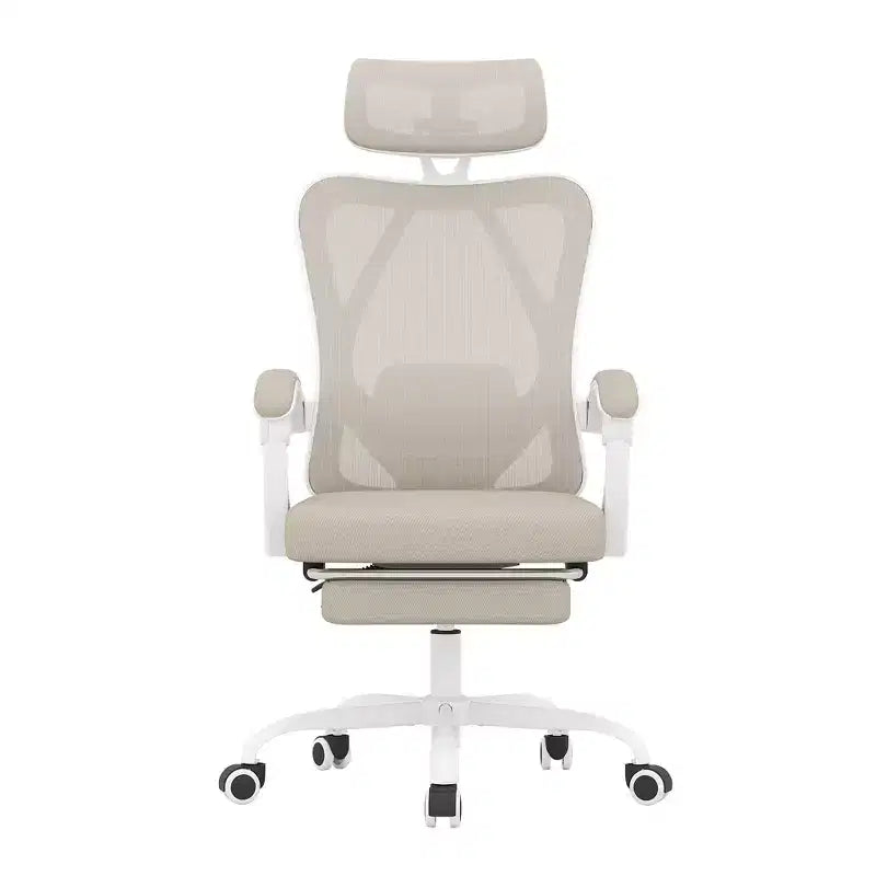 MAYEERTY Ergonomic Mesh Office Chair - With Headrest, Lumbar Support & Footrest for Home Office & Study (Khaki)
