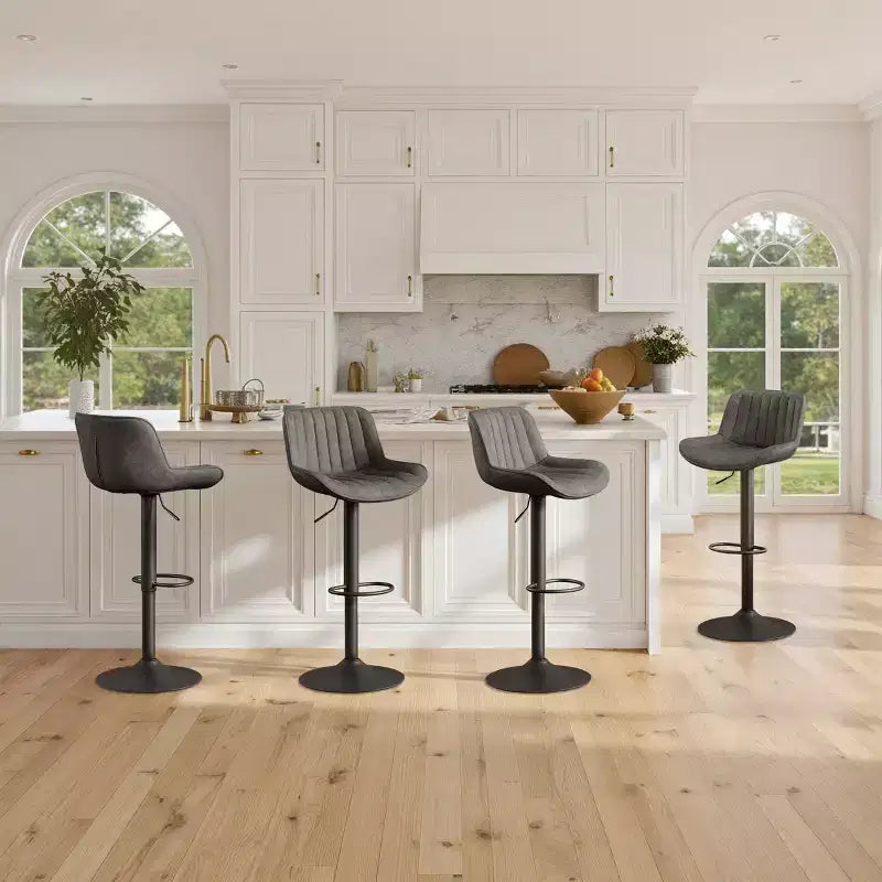 Art Leon Set of 4 Faux Leather Swivel and Height Adjustable Barstool