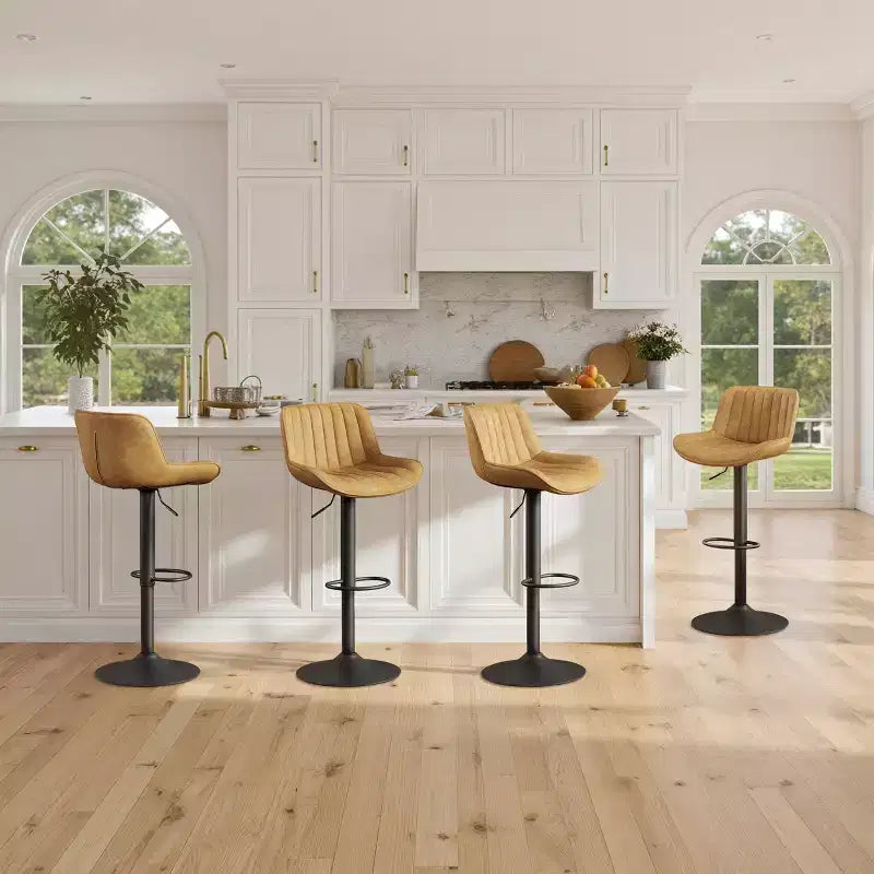 Art Leon Set of 4 Faux Leather Swivel and Height Adjustable Barstool