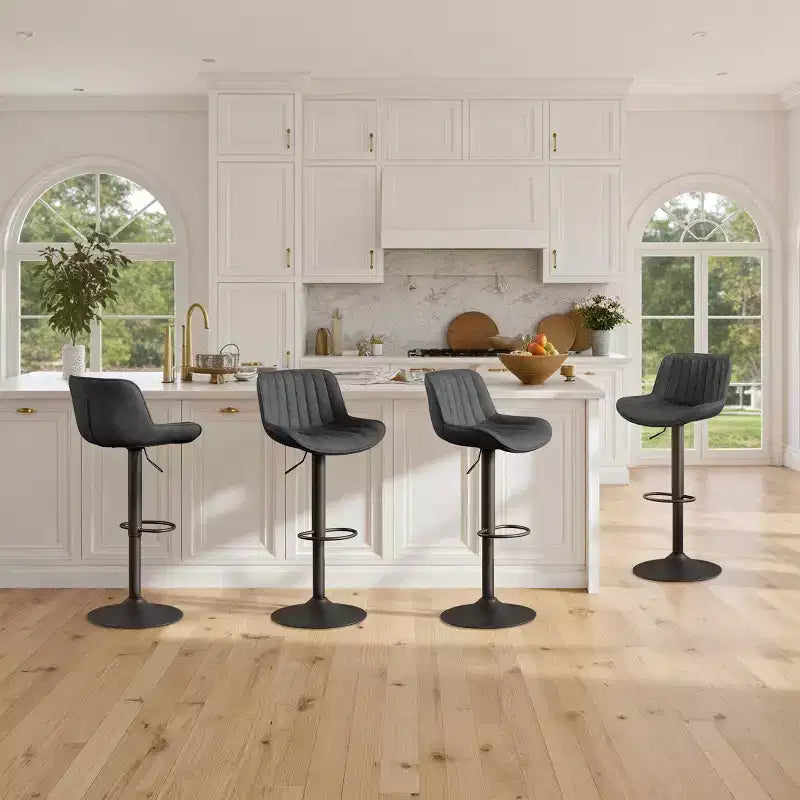Art Leon Set of 4 Faux Leather Swivel and Height Adjustable Barstool