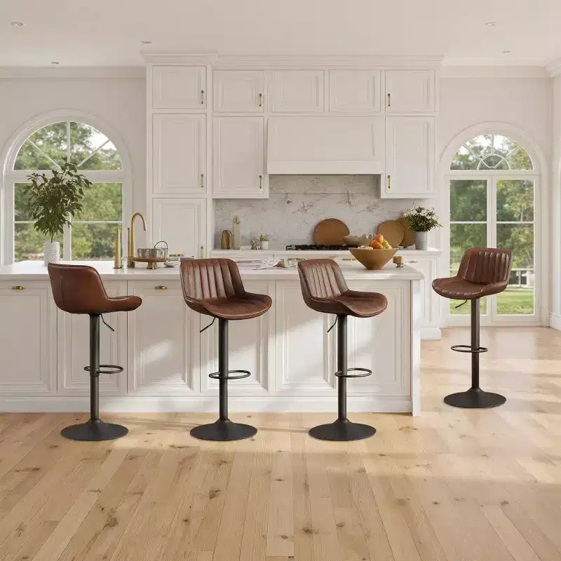 Art Leon Set of 4 Faux Leather Swivel and Height Adjustable Barstool