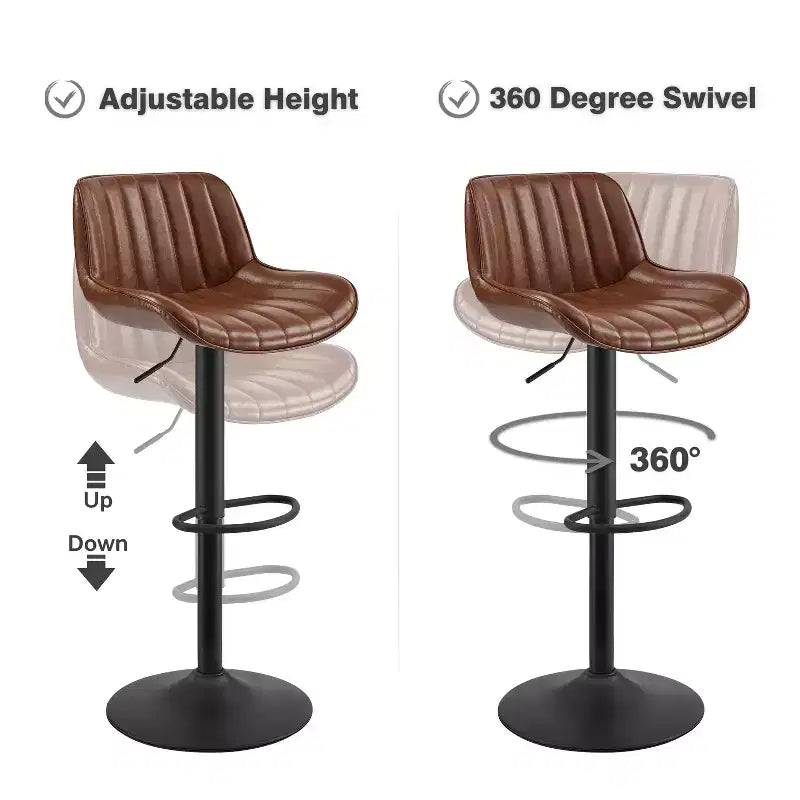 Art Leon Set of 4 Faux Leather Swivel and Height Adjustable Barstool