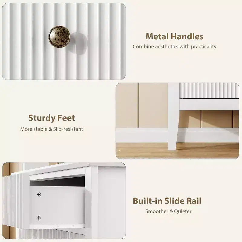 Modern 3-Drawer Dresser with Fluted Design, Anti-Tip Straps & Silent Glides for Bedroom, Living Room, Bathroom