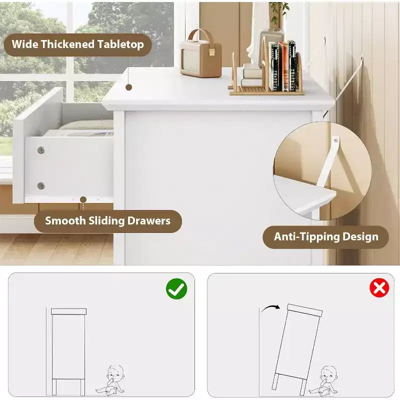 Modern 3-Drawer Dresser with Fluted Design, Anti-Tip Straps & Silent Glides for Bedroom, Living Room, Bathroom