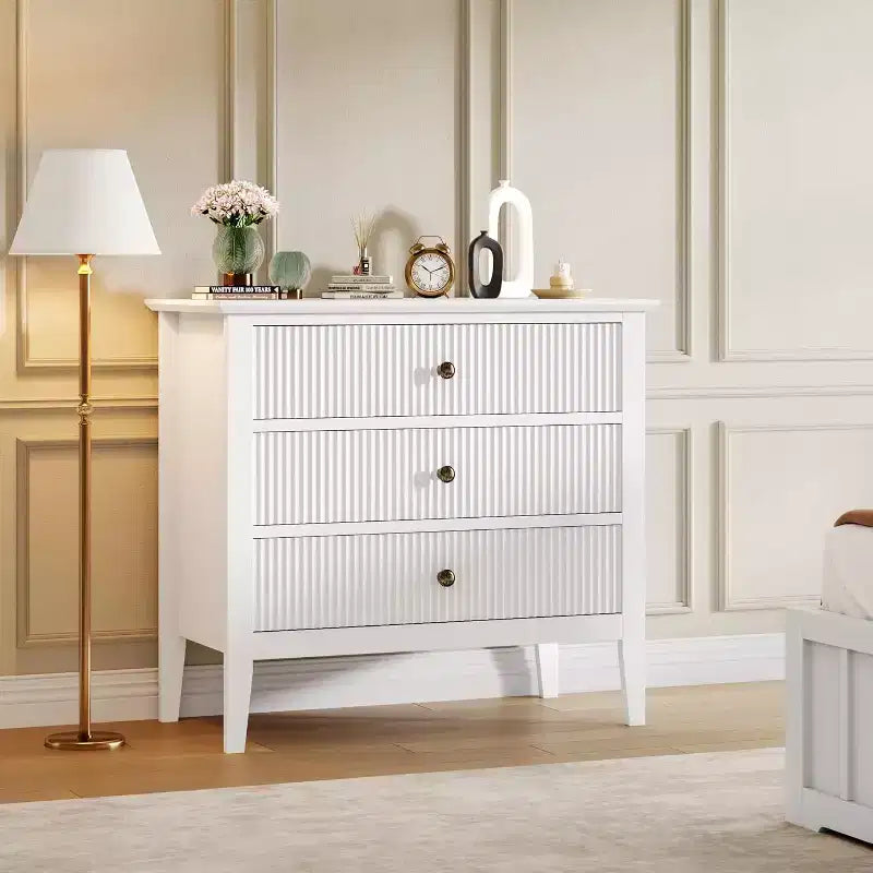 Modern 3-Drawer Dresser with Fluted Design, Anti-Tip Straps & Silent Glides for Bedroom, Living Room, Bathroom