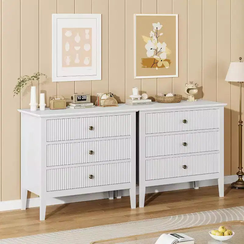 Modern 3-Drawer Dresser with Fluted Design, Anti-Tip Straps & Silent Glides for Bedroom, Living Room, Bathroom