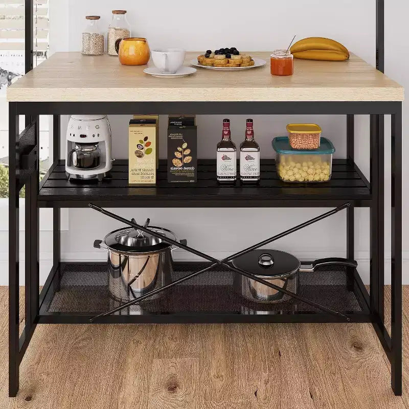 Large Kitchen Island Bakers Rack Microwave Oven Stand Shelf with 3 Tier Storage, Metal Coffee Bar Table, Kitchen Storage for Dining Living Room