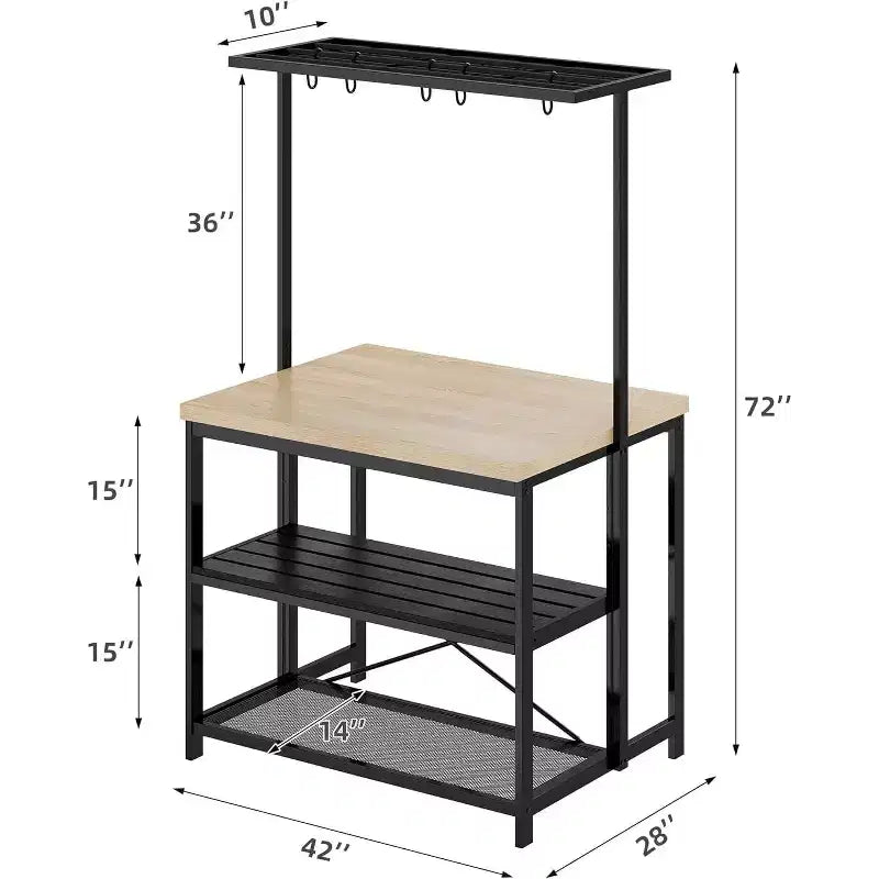 Large Kitchen Island Bakers Rack Microwave Oven Stand Shelf with 3 Tier Storage, Metal Coffee Bar Table, Kitchen Storage for Dining Living Room