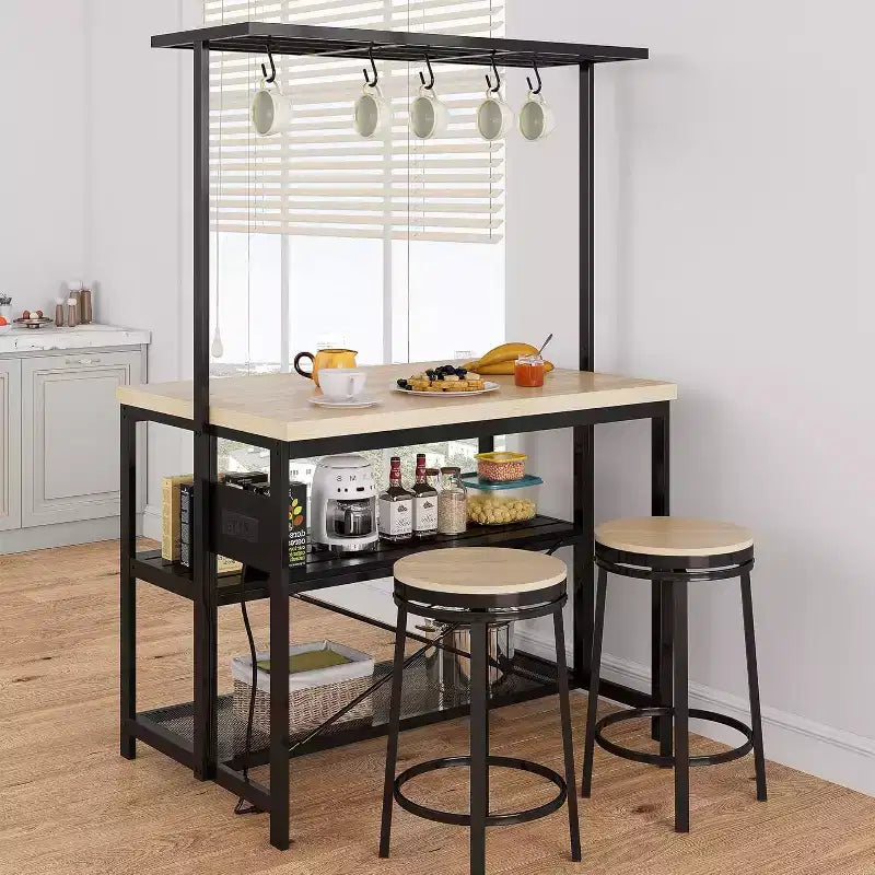 Large Kitchen Island Bakers Rack Microwave Oven Stand Shelf with 3 Tier Storage, Metal Coffee Bar Table, Kitchen Storage for Dining Living Room