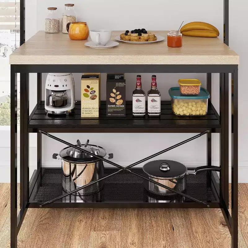 Large Kitchen Island Bakers Rack Microwave Oven Stand Shelf with 3 Tier Storage, Metal Coffee Bar Table, Kitchen Storage for Dining Living Room