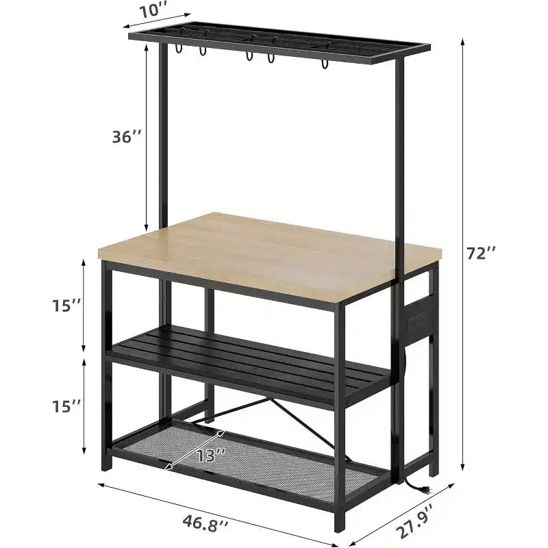 Large Kitchen Island Bakers Rack Microwave Oven Stand Shelf with 3 Tier Storage, Metal Coffee Bar Table, Kitchen Storage for Dining Living Room