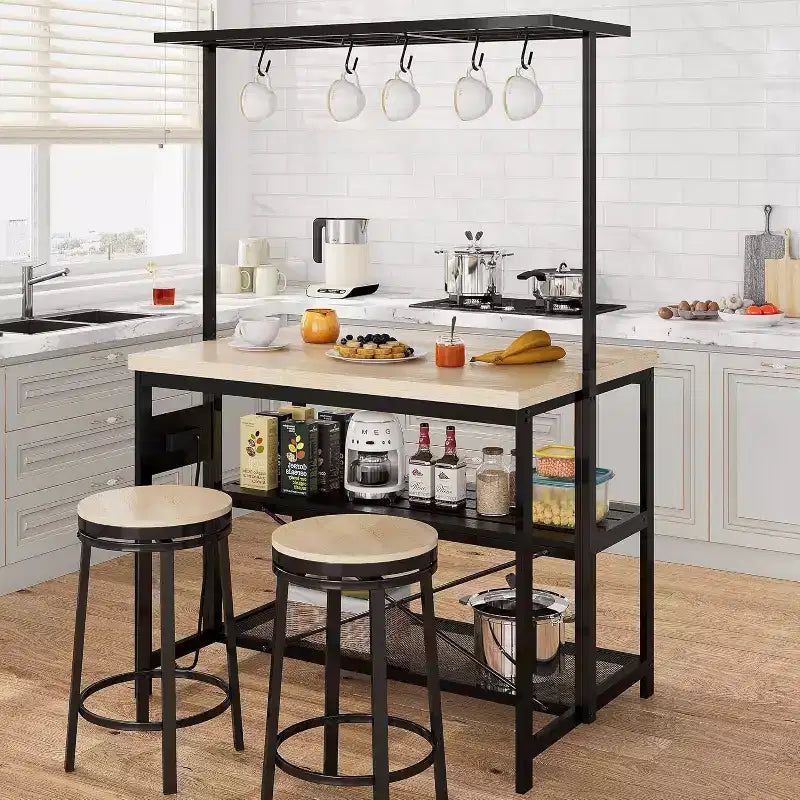 Large Kitchen Island Bakers Rack Microwave Oven Stand Shelf with 3 Tier Storage, Metal Coffee Bar Table, Kitchen Storage for Dining Living Room