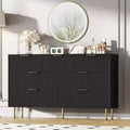 Modern 7-Drawer Fluted Dresser with Gold Handles, Wide Wooden Storage Chest for Bedroom, Living Room, Entryway