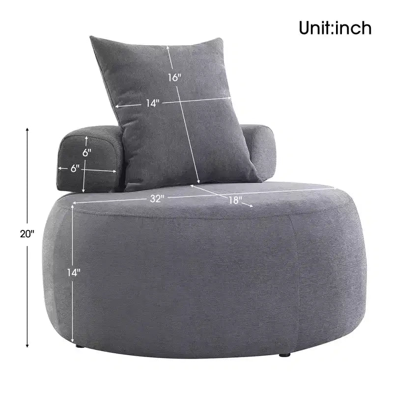 GustoWave Oversized Round Accent Chair, Modern Upholstered Sofa with Pillows, Cozy Leisure Chair for Living Room, Chenille Fabric, Light Gray