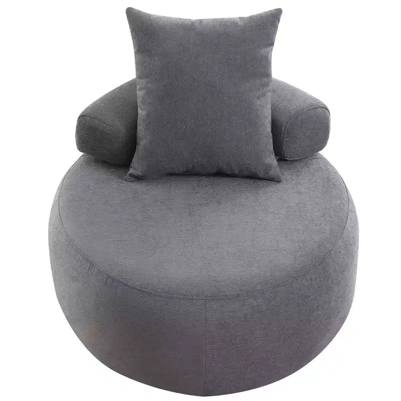 GustoWave Oversized Round Accent Chair, Modern Upholstered Sofa with Pillows, Cozy Leisure Chair for Living Room, Chenille Fabric, Light Gray