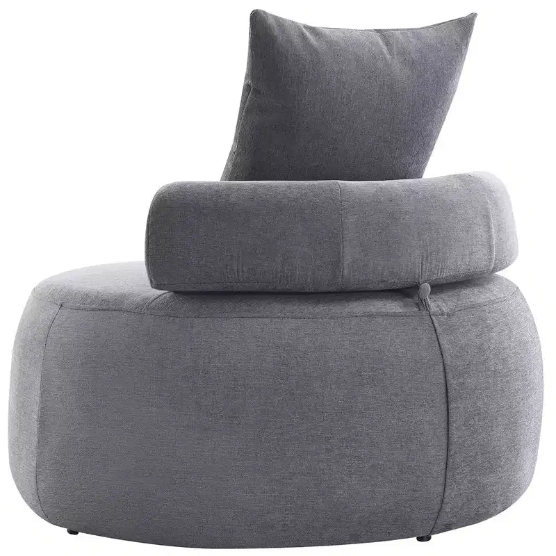 GustoWave Oversized Round Accent Chair, Modern Upholstered Sofa with Pillows, Cozy Leisure Chair for Living Room, Chenille Fabric, Light Gray