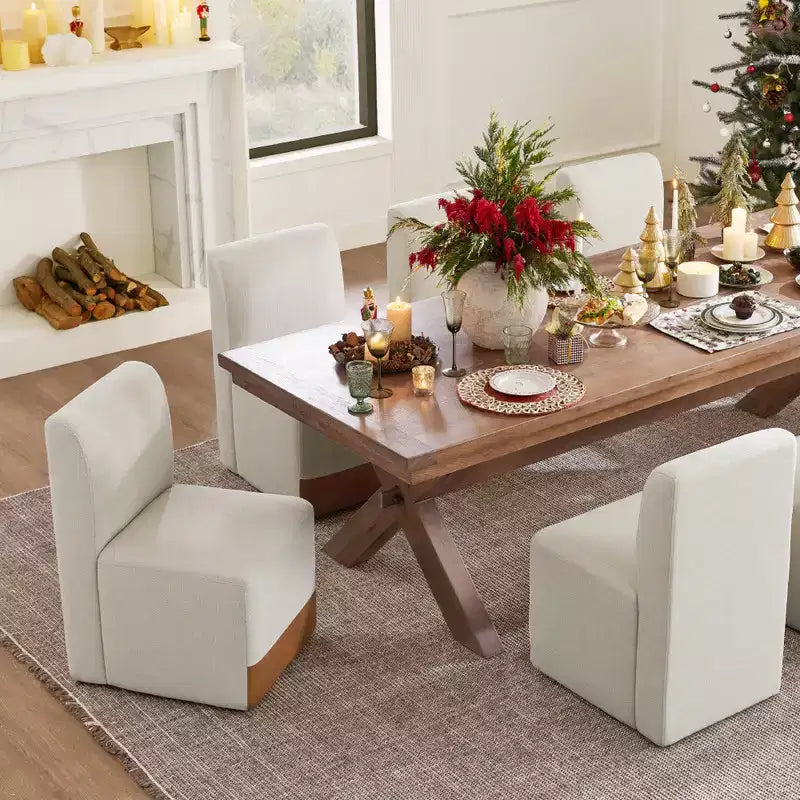 Spruce&Spring Upholstered Movable Rolling Dining Chairs with Casters Set of 2