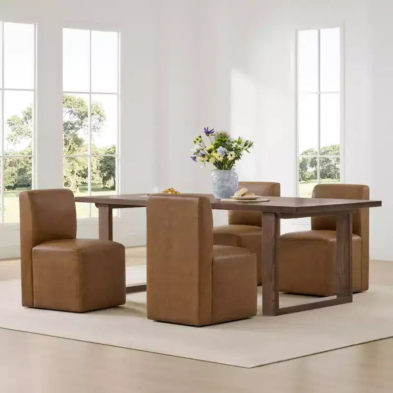 Spruce&Spring Upholstered Movable Rolling Dining Chairs with Casters Set of 2