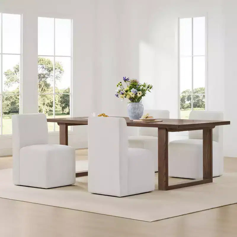 Spruce&Spring Upholstered Movable Rolling Dining Chairs with Casters Set of 2