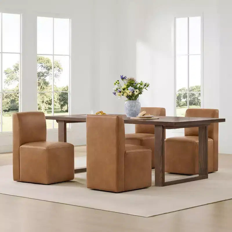 Spruce&Spring Upholstered Movable Rolling Dining Chairs with Casters Set of 2