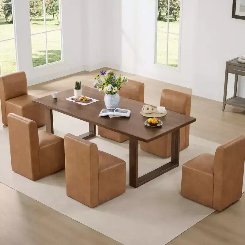 Spruce&Spring Upholstered Movable Rolling Dining Chairs with Casters Set of 2