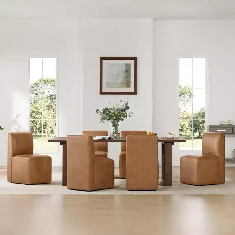 Spruce&Spring Upholstered Movable Rolling Dining Chairs with Casters Set of 2