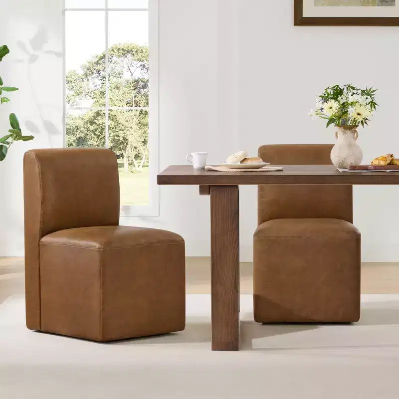 Spruce&Spring Upholstered Movable Rolling Dining Chairs with Casters Set of 2