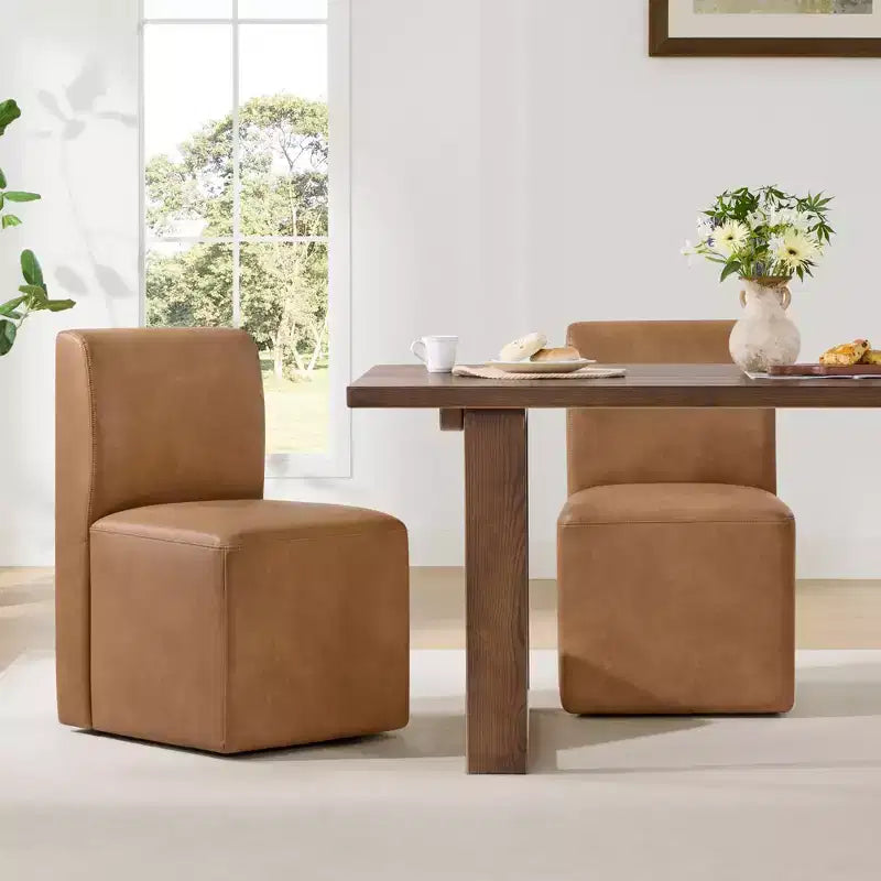Spruce&Spring Upholstered Movable Rolling Dining Chairs with Casters Set of 2