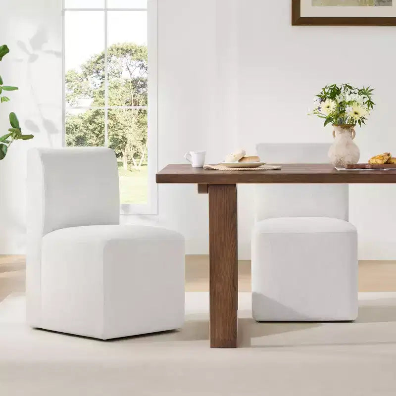 Spruce&Spring Upholstered Movable Rolling Dining Chairs with Casters Set of 2